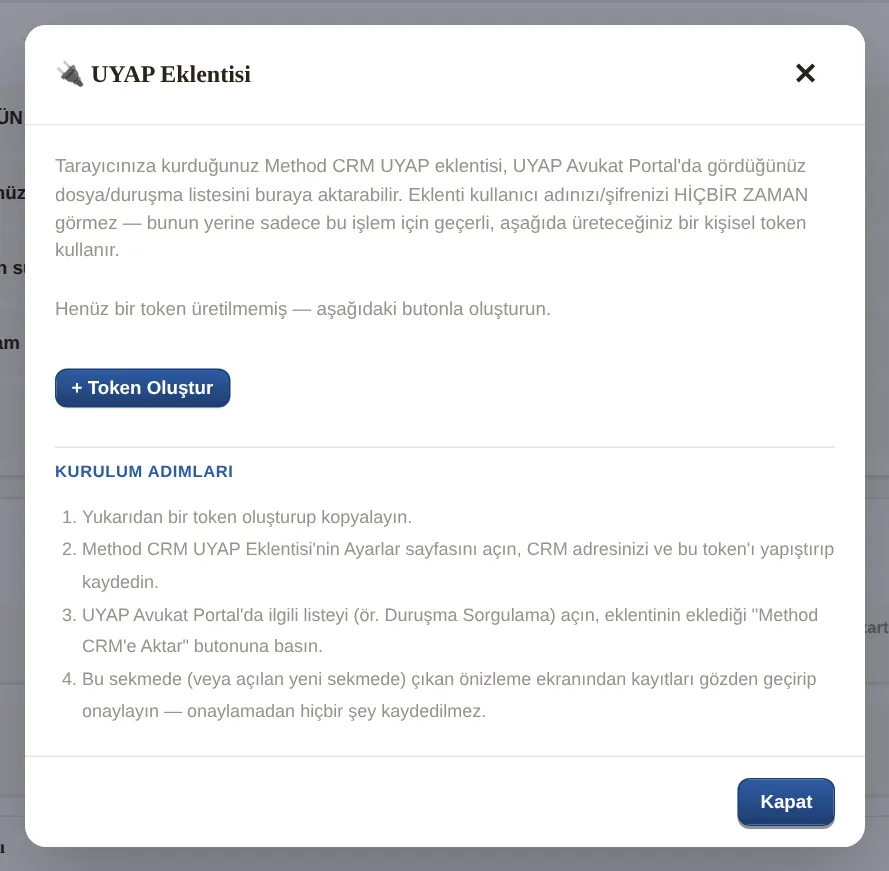 UYAP Eklentisi: erişim anahtarı ve kurulum adımları